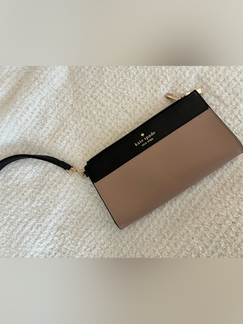 kate spade Black and Taupe Two-Tone Wristlet Clutch